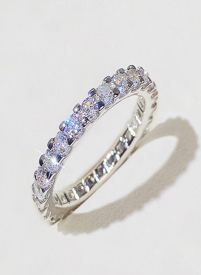 ZDIFDIC 3mm Eternity Band for Women 925 Sterling Silver Wedding Thin Band Shiny Full Simulated Diamond Round CZ Cubic Zirconia Stackable Statement Engagement Promise Anniversary Ring Size 7 - Image 4